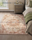 Area Rug – Fabric – Cappuccino Beige – Non-Slip, Machine Washable, Traditional Vintage Style