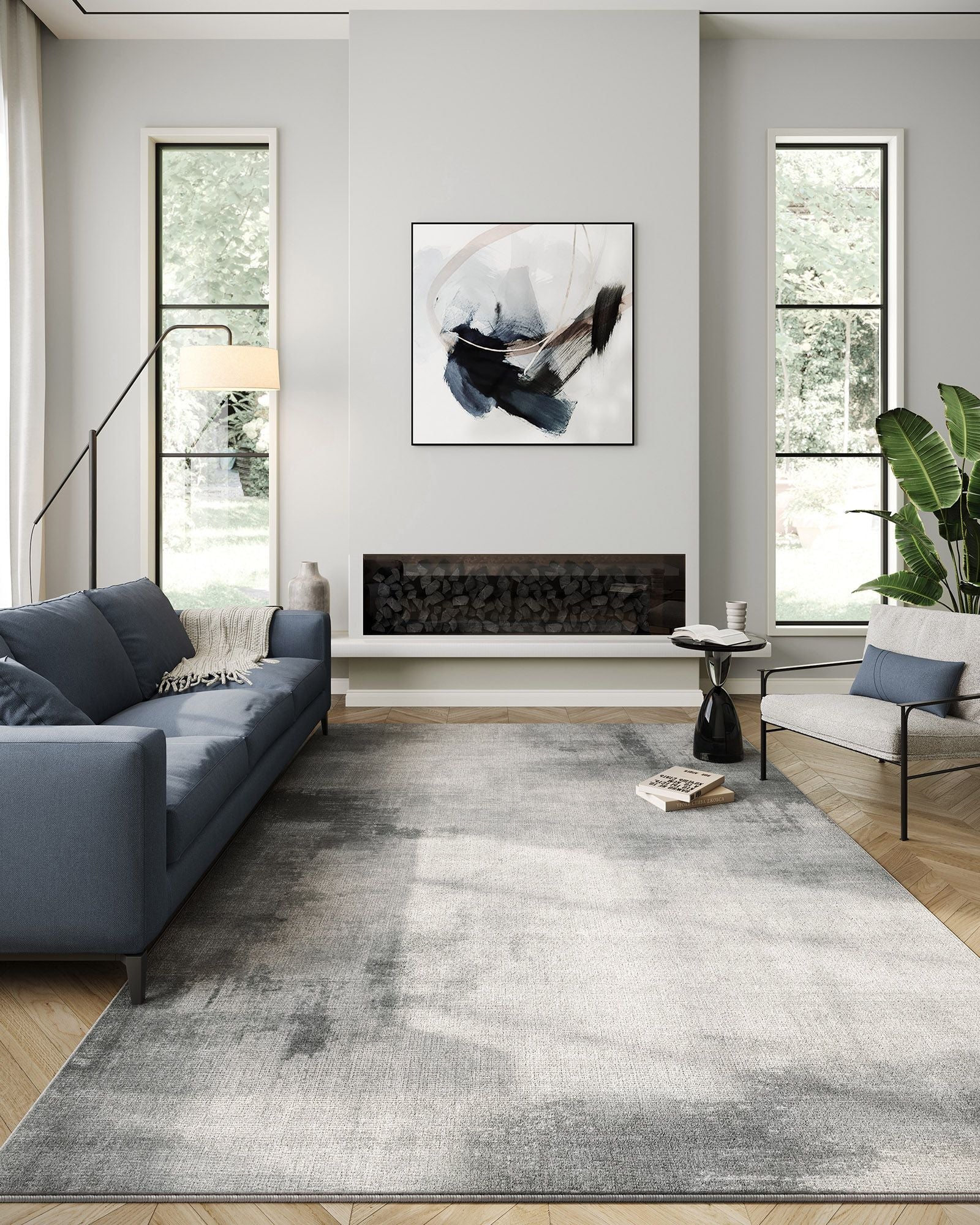 Area Rug – Fabric – Dove Grey – Non-Slip, Machine Washable, Modern Abstract Design