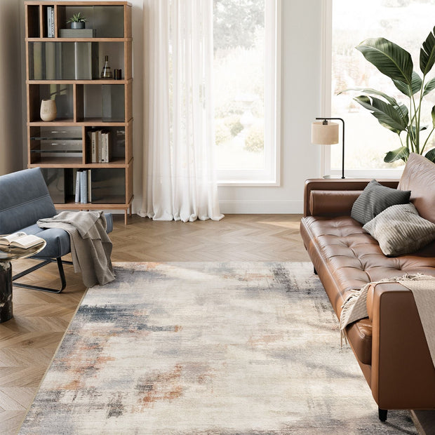 Area Rug – Fabric – Camel Brown – Non-Slip, Modern Abstract Design, Machine Washable