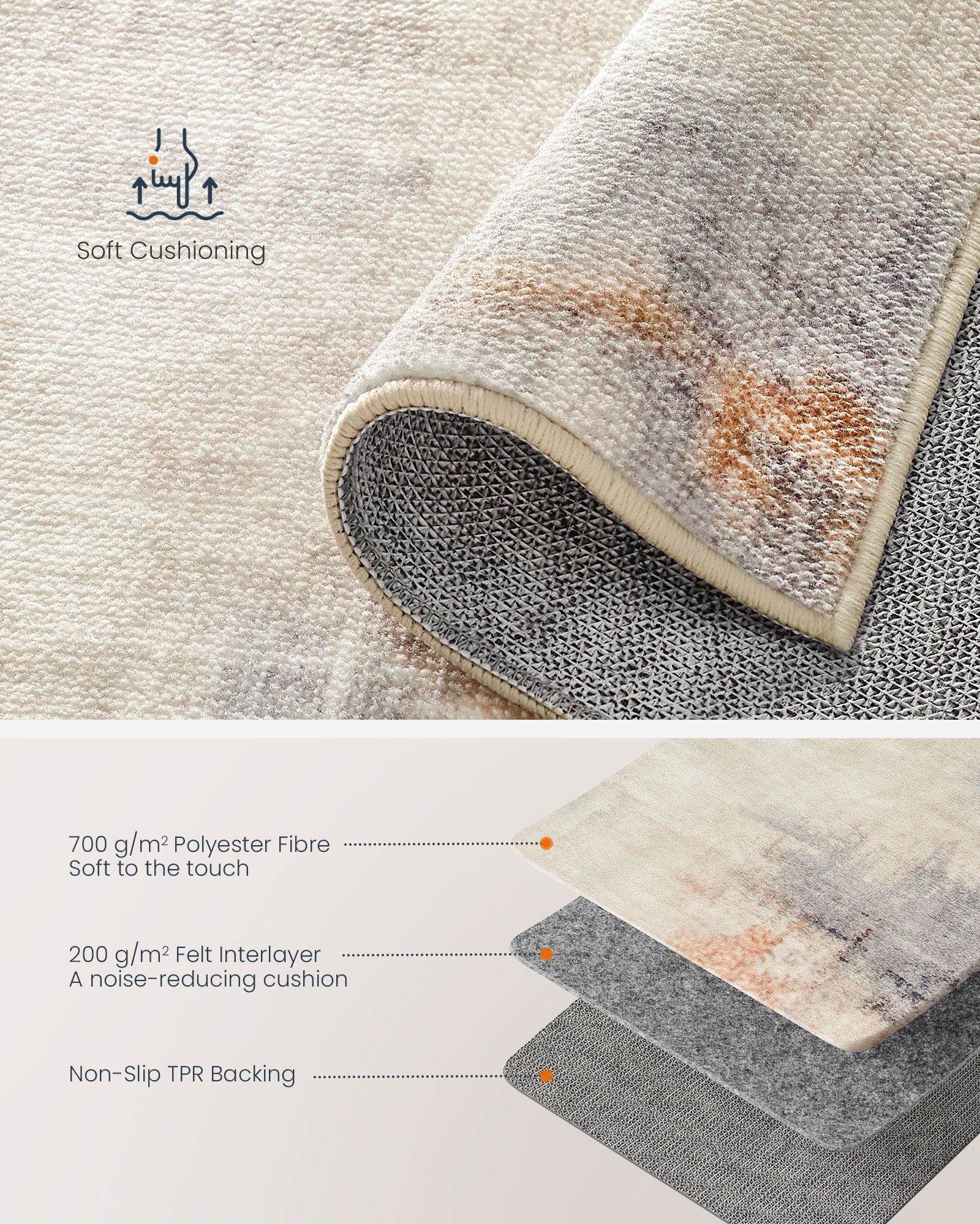 Area Rug – Fabric – Camel Brown – Non-Slip, Modern Abstract Design, Machine Washable