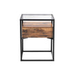 Tempered Glass End Table – Iron – Rustic – With Drawer and Shelf