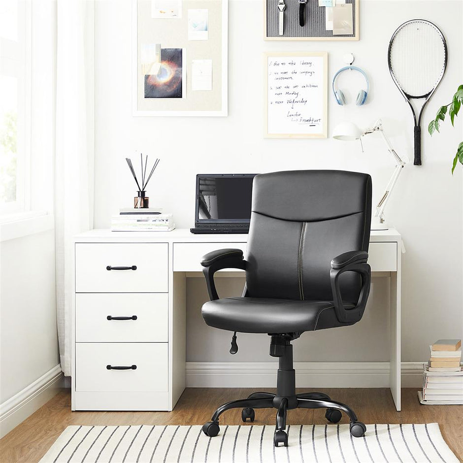 Swivel Office Chair – Mesh – Black – Adjustable Height with Lumbar Support and Thick Padding