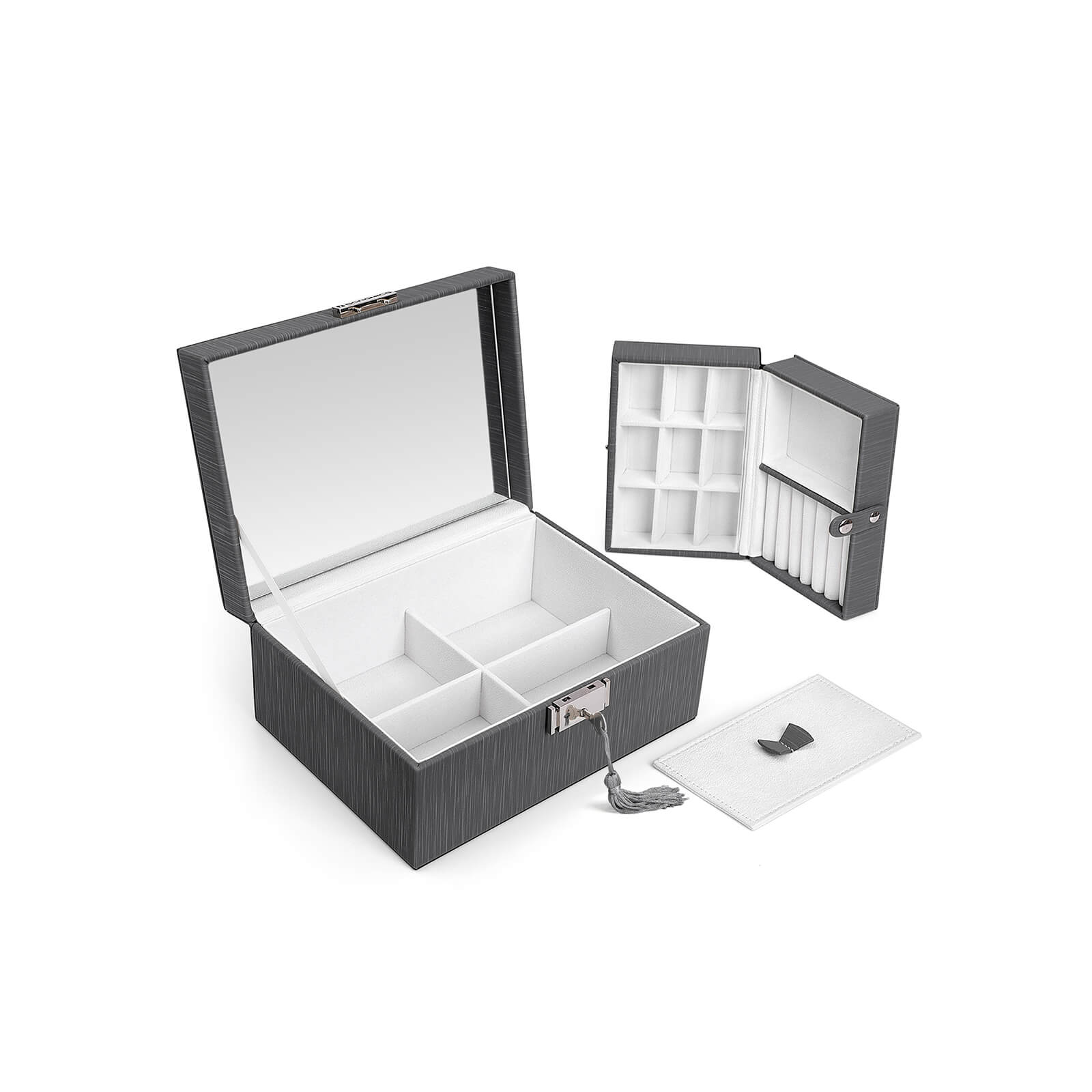 Jewelry Box – Thickened Frame – Black – Lockable with Foldable Tray and Removable Divider
