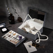 Jewelry Box – Thickened Frame – Black – Lockable with Foldable Tray and Removable Divider
