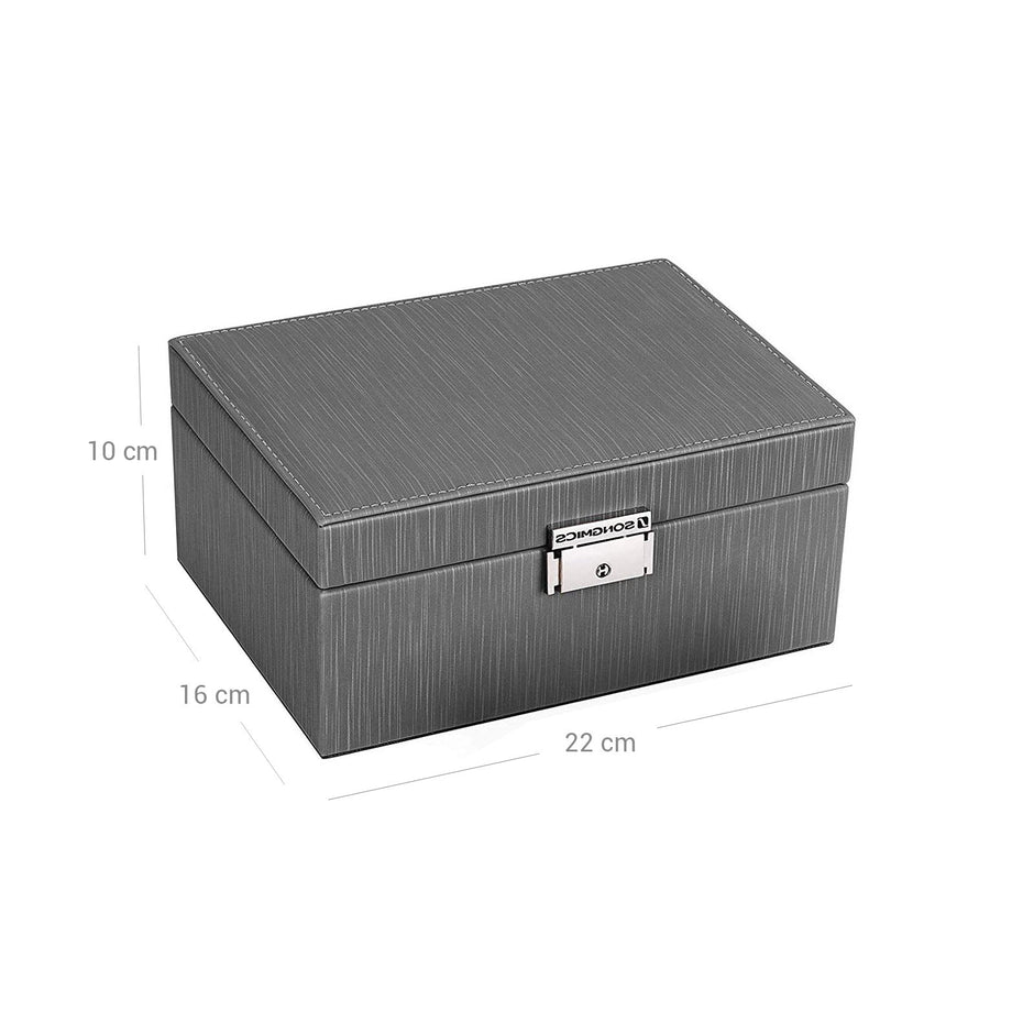 Jewelry Box – Thickened Frame – Black – Lockable with Foldable Tray and Removable Divider