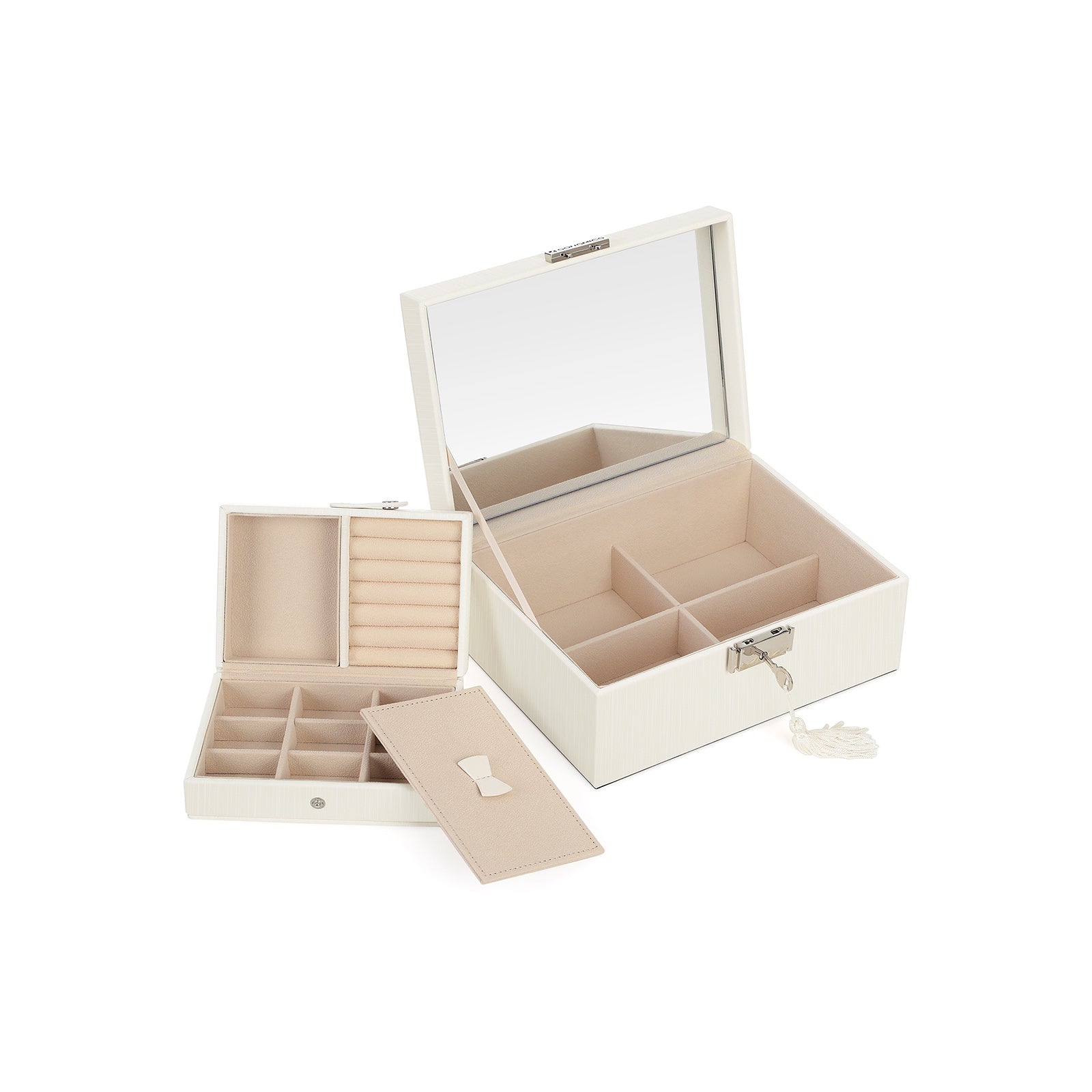Jewelry Box – Thickened Frame – Black – Lockable with Foldable Tray and Removable Divider