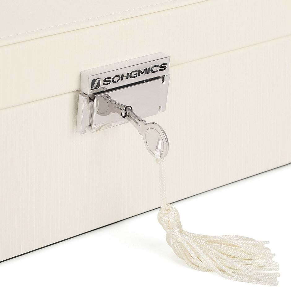 Jewelry Box – Thickened Frame – Black – Lockable with Foldable Tray and Removable Divider