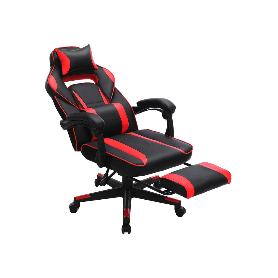Gaming Chair – Faux Leather – Black and Red – Ergonomic Design with Adjustable Footrest and Tilt Mechanism