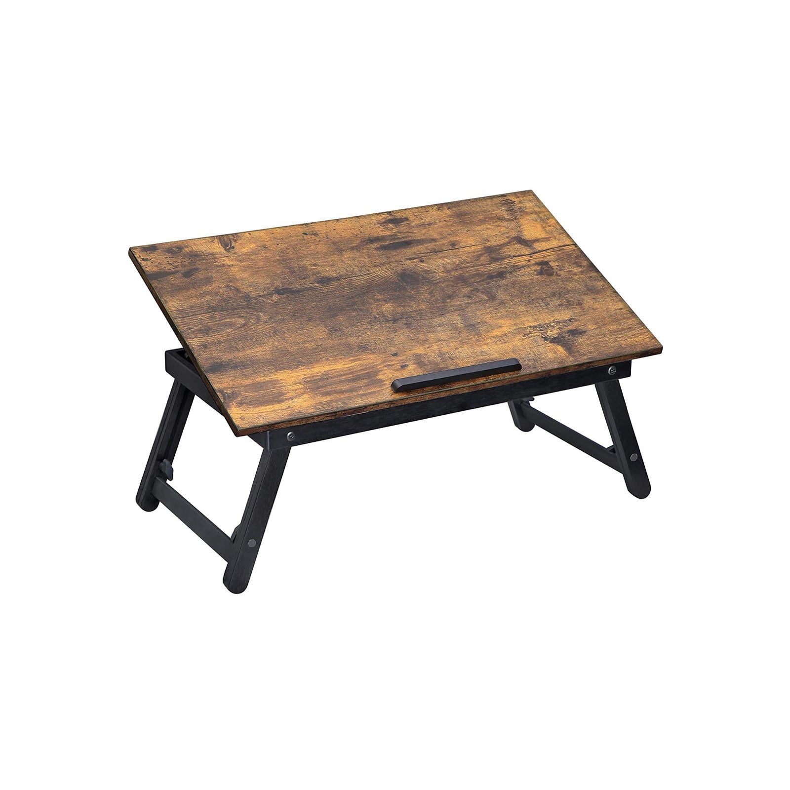 Laptop Desk – Wood – Rustic Brown – Adjustable Tilting Angles and Folding Legs