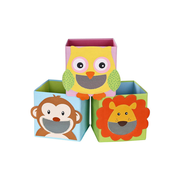 Toy Box Set – Fabric – Multicolor – Foldable with Animal Motifs