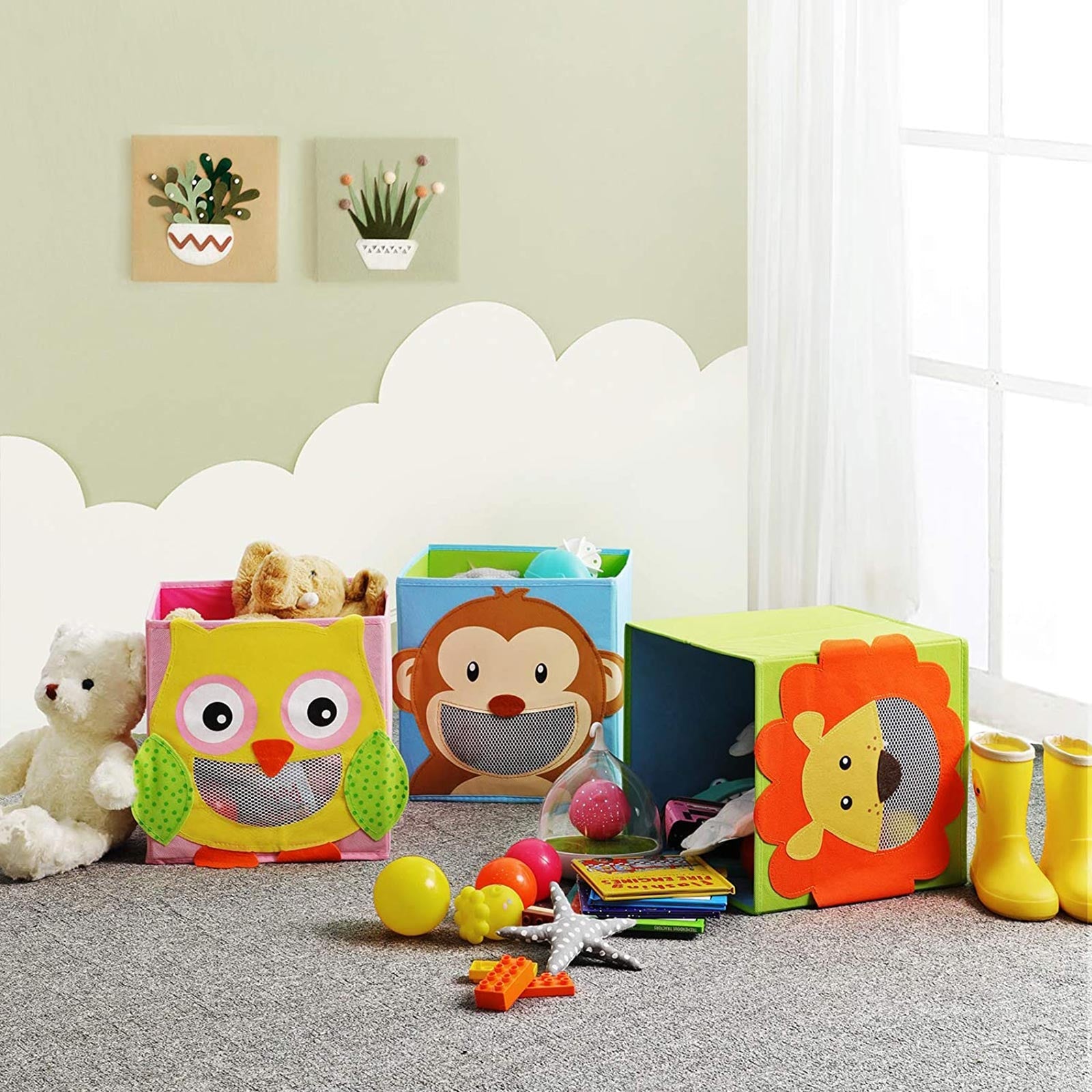 Toy Box Set – Fabric – Multicolor – Foldable with Animal Motifs