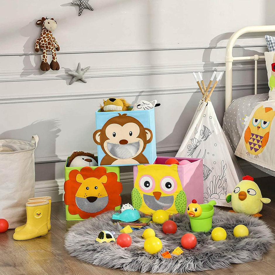 Toy Box Set – Fabric – Multicolor – Foldable with Animal Motifs