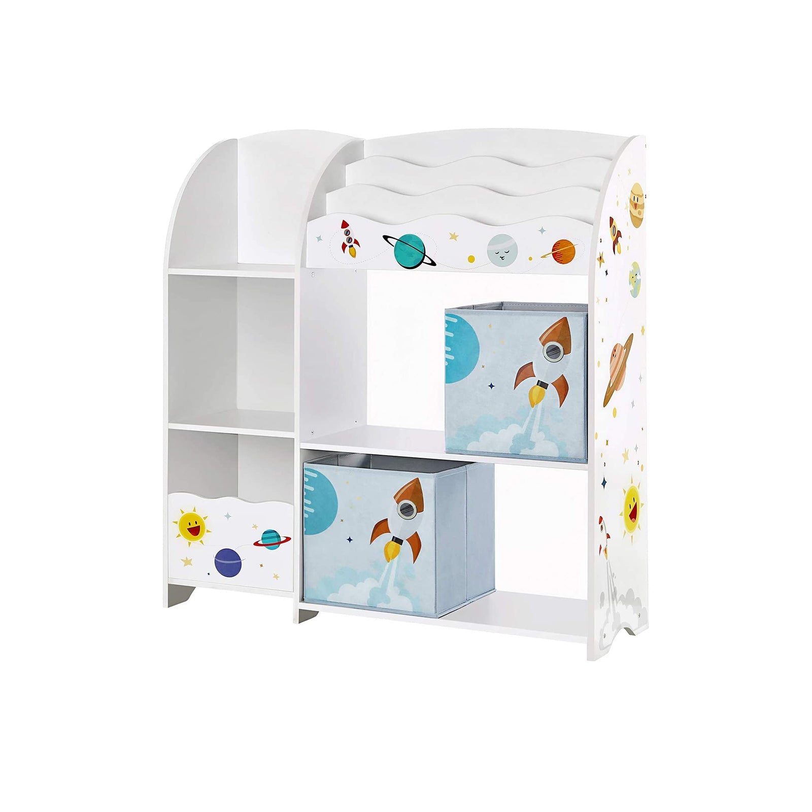 Toy and Book Organiser – Wood – White – Multi-Functional Storage Unit with Storage Boxes