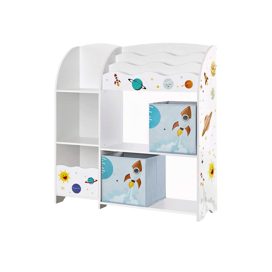 Toy and Book Organiser – Wood – White – Multi-Functional Storage Unit with Storage Boxes