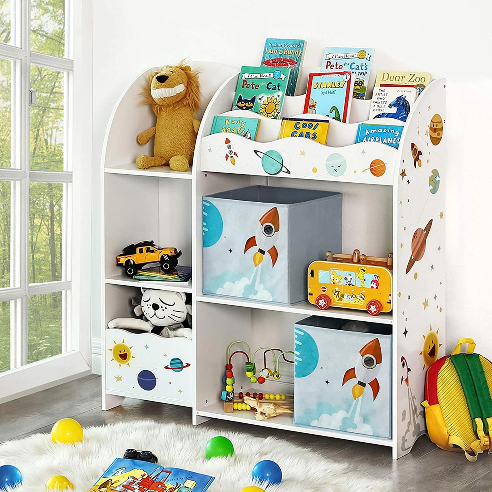 Toy and Book Organiser – Wood – White – Multi-Functional Storage Unit with Storage Boxes