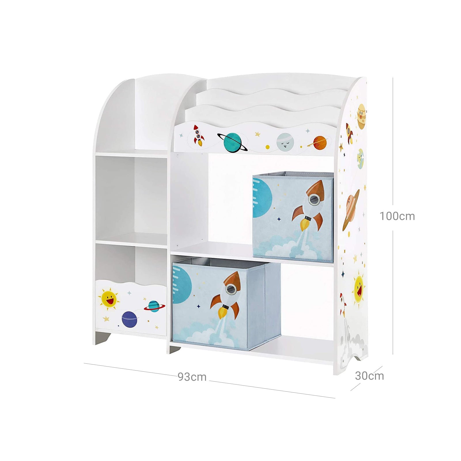 Toy and Book Organiser – Wood – White – Multi-Functional Storage Unit with Storage Boxes