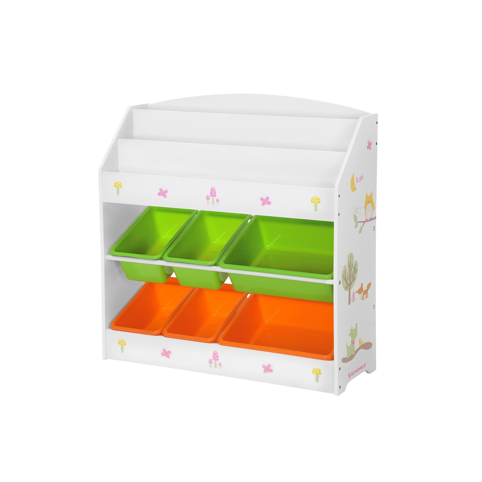 Toy and Book Organizer – Wooden – Multi-Coloured – 3-Tier Bookshelf with Removable Bins