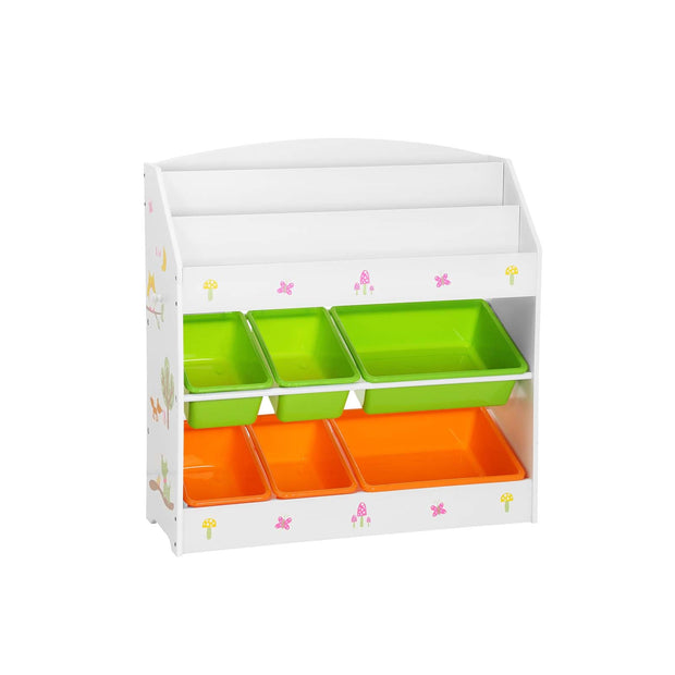 Toy and Book Organizer – Wooden – Multi-Coloured – 3-Tier Bookshelf with Removable Bins