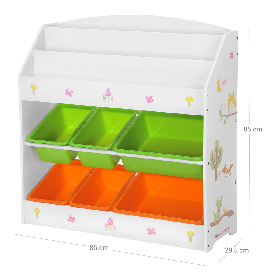 Toy and Book Organizer – Wooden – Multi-Coloured – 3-Tier Bookshelf with Removable Bins