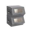 Stackable Storage Bins – Plastic – Gray and Beige – Transparent Windows with Magnetic Lid and Side Handles