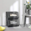 Stackable Storage Bins – Plastic – Gray and Beige – Transparent Windows with Magnetic Lid and Side Handles