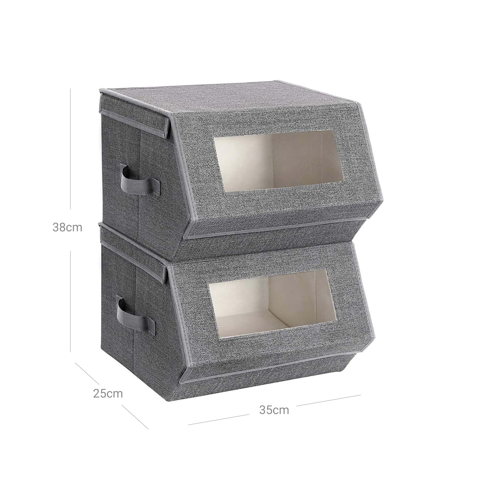 Stackable Storage Bins – Plastic – Gray and Beige – Transparent Windows with Magnetic Lid and Side Handles