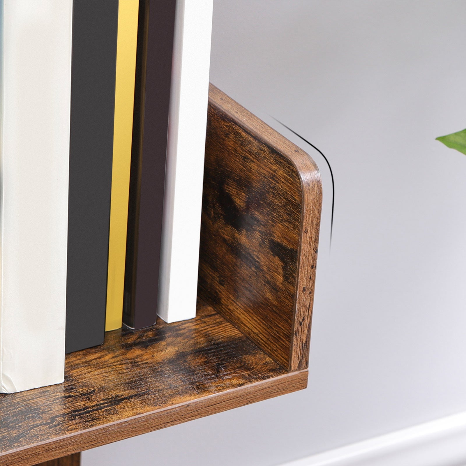 Tree-Shaped Bookshelf – Wood – Rustic Brown – 8 Storage Compartments, Rounded Corners