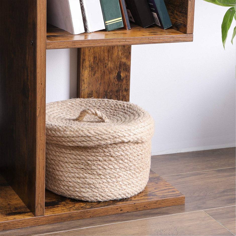 Tree-Shaped Bookshelf – Wood – Rustic Brown – 8 Storage Compartments, Rounded Corners