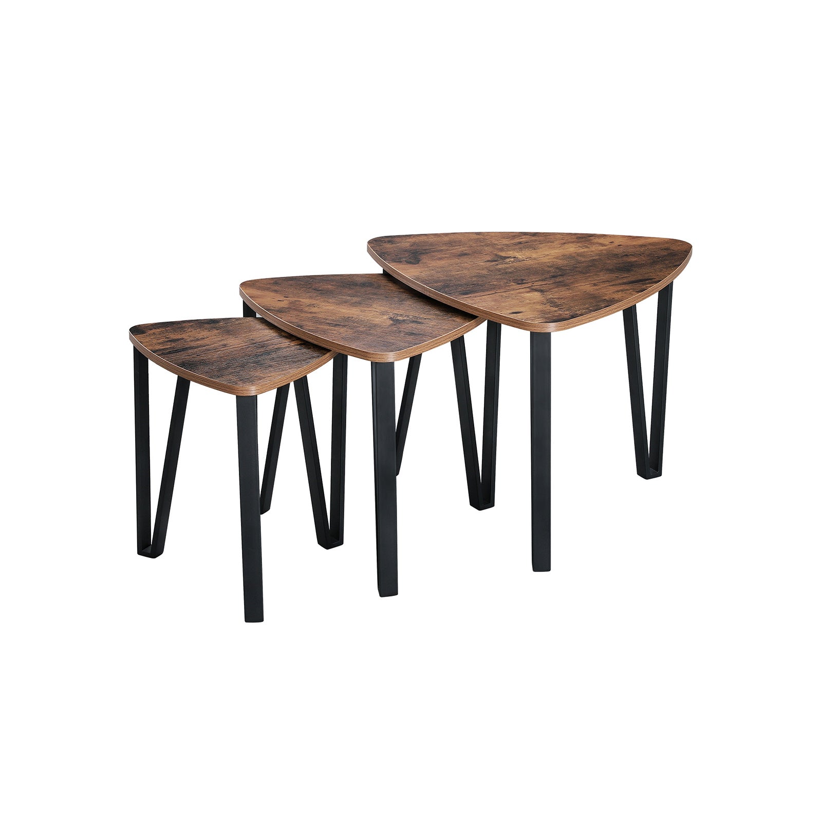 Nesting End Side Tables – Metal and Wood – Rustic Brown – Set of 3 with Easy Assembly