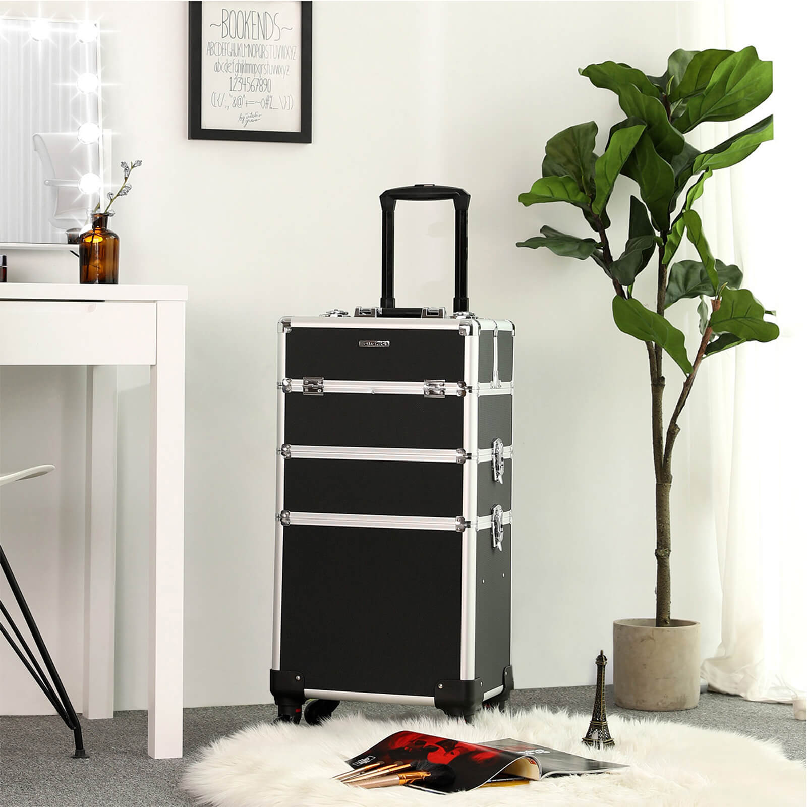 Cosmetic Trolley – Metal – Black – Lockable and Rolling with 360-Degree Casters