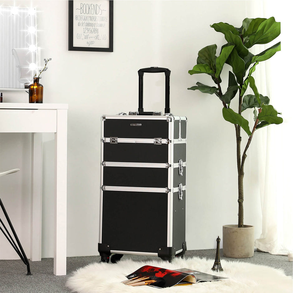 Cosmetic Trolley – Metal – Black – Lockable and Rolling with 360-Degree Casters
