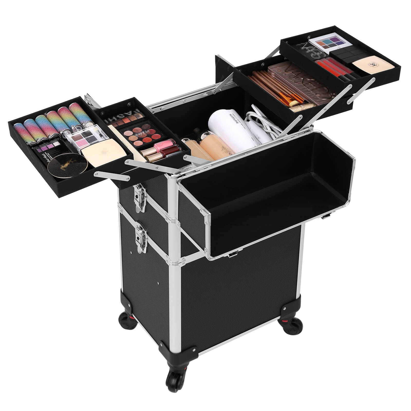 Cosmetic Trolley – Metal – Black – Lockable and Rolling with 360-Degree Casters