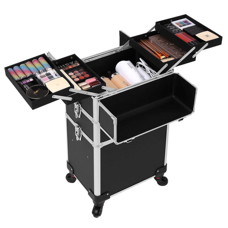 Cosmetic Trolley – Metal – Black – Lockable and Rolling with 360-Degree Casters
