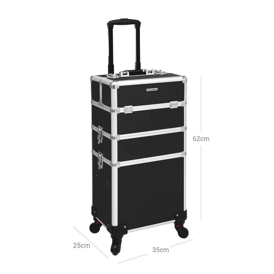 Cosmetic Trolley – Metal – Black – Lockable and Rolling with 360-Degree Casters