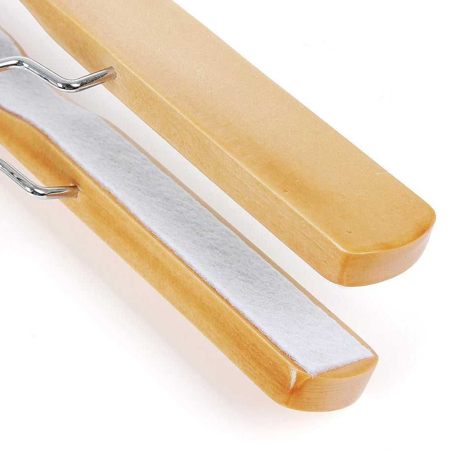 Trouser Clamp Hanger – Solid Wood – Natural – Set of 12 with 360° Rotatable Hook and Anti-slip Felt