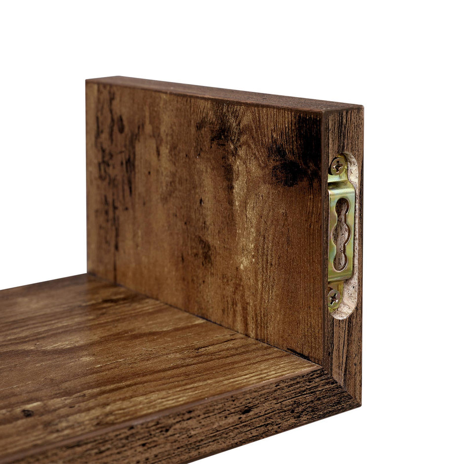 Wall-Mounted Floating Shelves – Wood – Rustic Brown – Set of 3 Vintage-Style U-Shaped Design