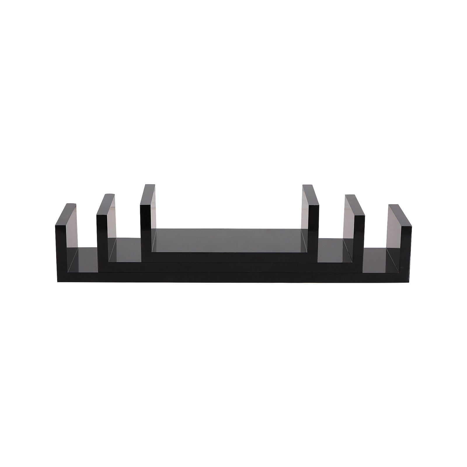 U-Shaped Floating Wall Shelves – Wood – Black – Set of 3 with 15 kg Weight Capacity
