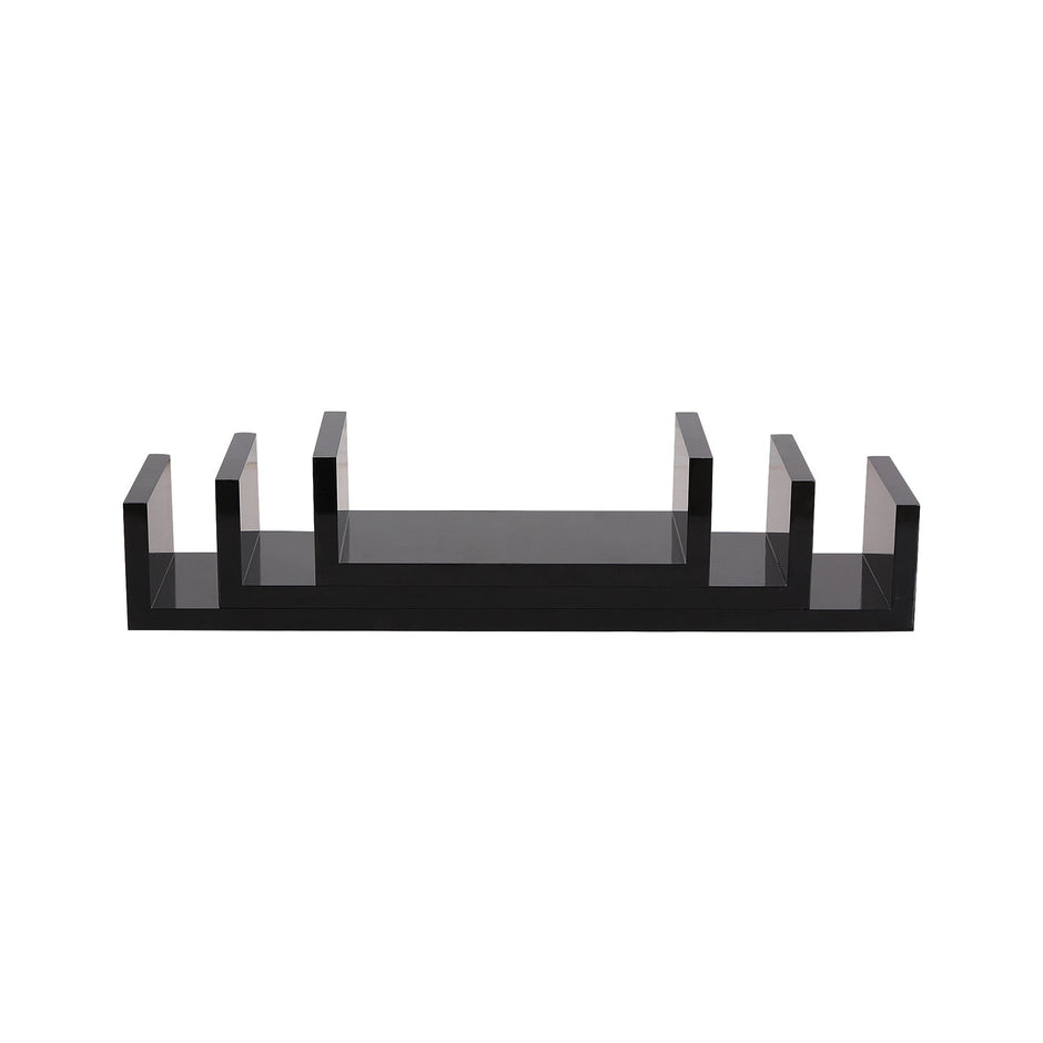 U-Shaped Floating Wall Shelves – Wood – Black – Set of 3 with 15 kg Weight Capacity