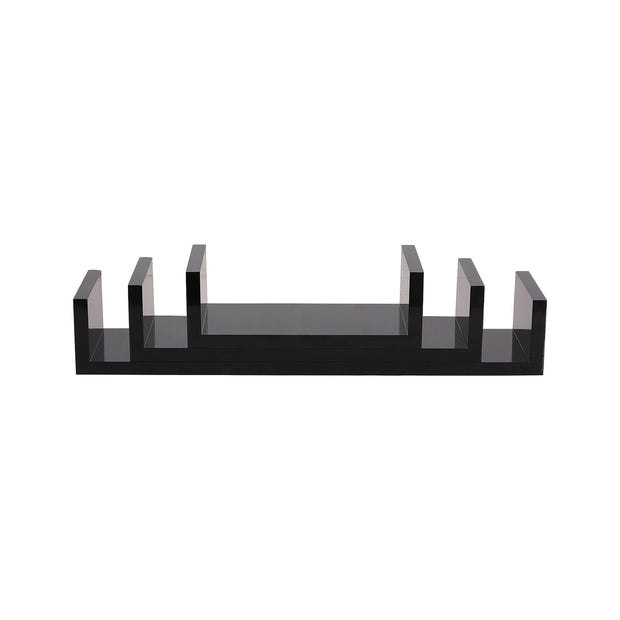 U-Shaped Floating Wall Shelves – Wood – Black – Set of 3 with 15 kg Weight Capacity