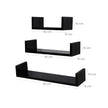 U-Shaped Floating Wall Shelves – Wood – Black – Set of 3 with 15 kg Weight Capacity