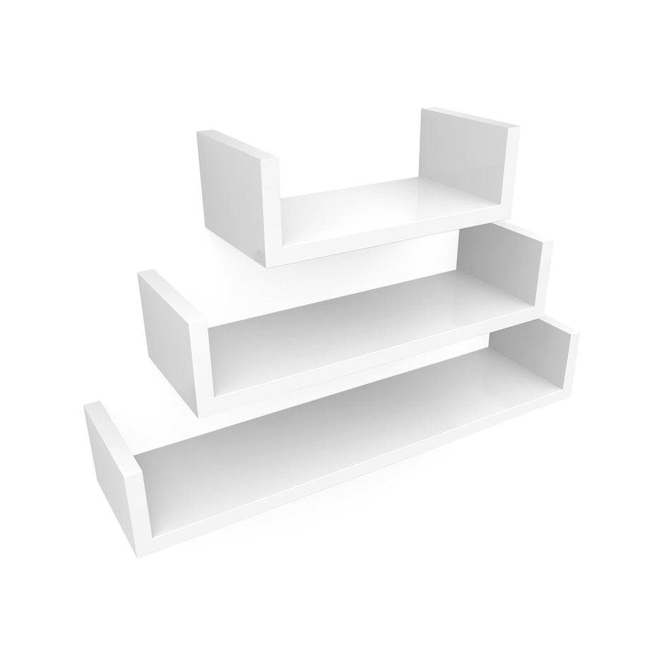 U-Shaped Floating Wall Shelves – Wood – Black – Set of 3 with 15 kg Weight Capacity