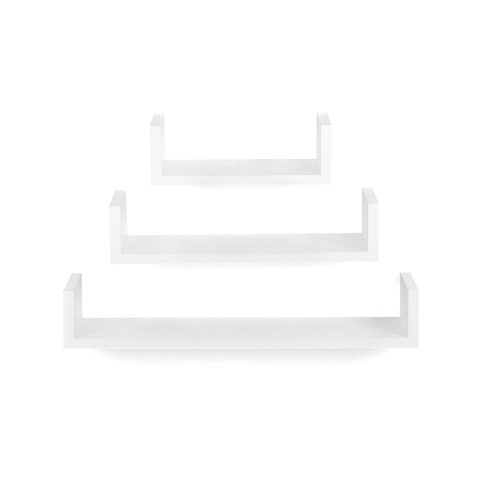 U-Shaped Floating Wall Shelves – Wood – Black – Set of 3 with 15 kg Weight Capacity