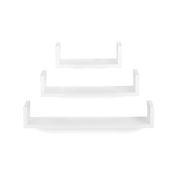 U-Shaped Floating Wall Shelves – Wood – Black – Set of 3 with 15 kg Weight Capacity