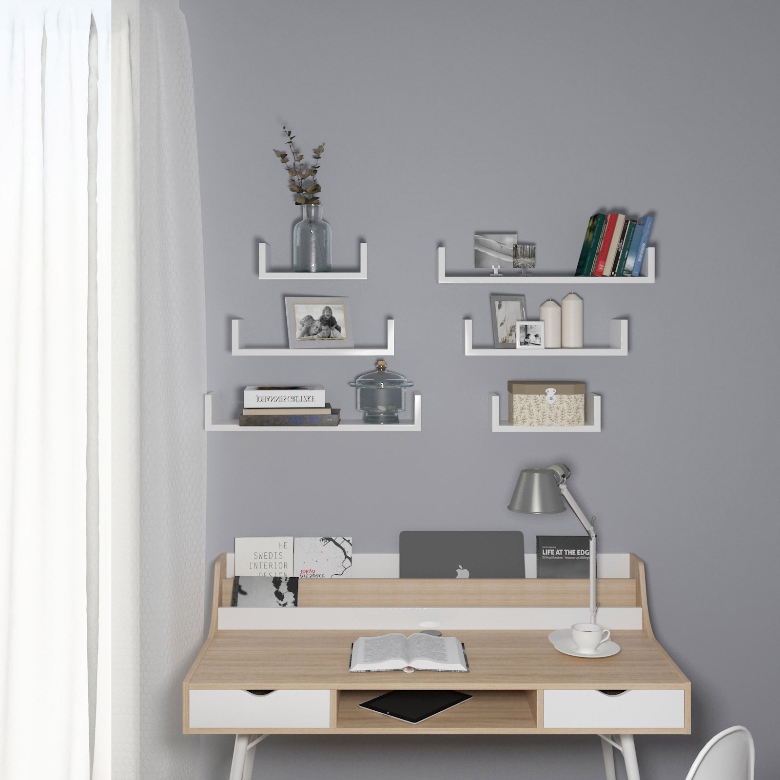 U-Shaped Floating Wall Shelves – Wood – Black – Set of 3 with 15 kg Weight Capacity