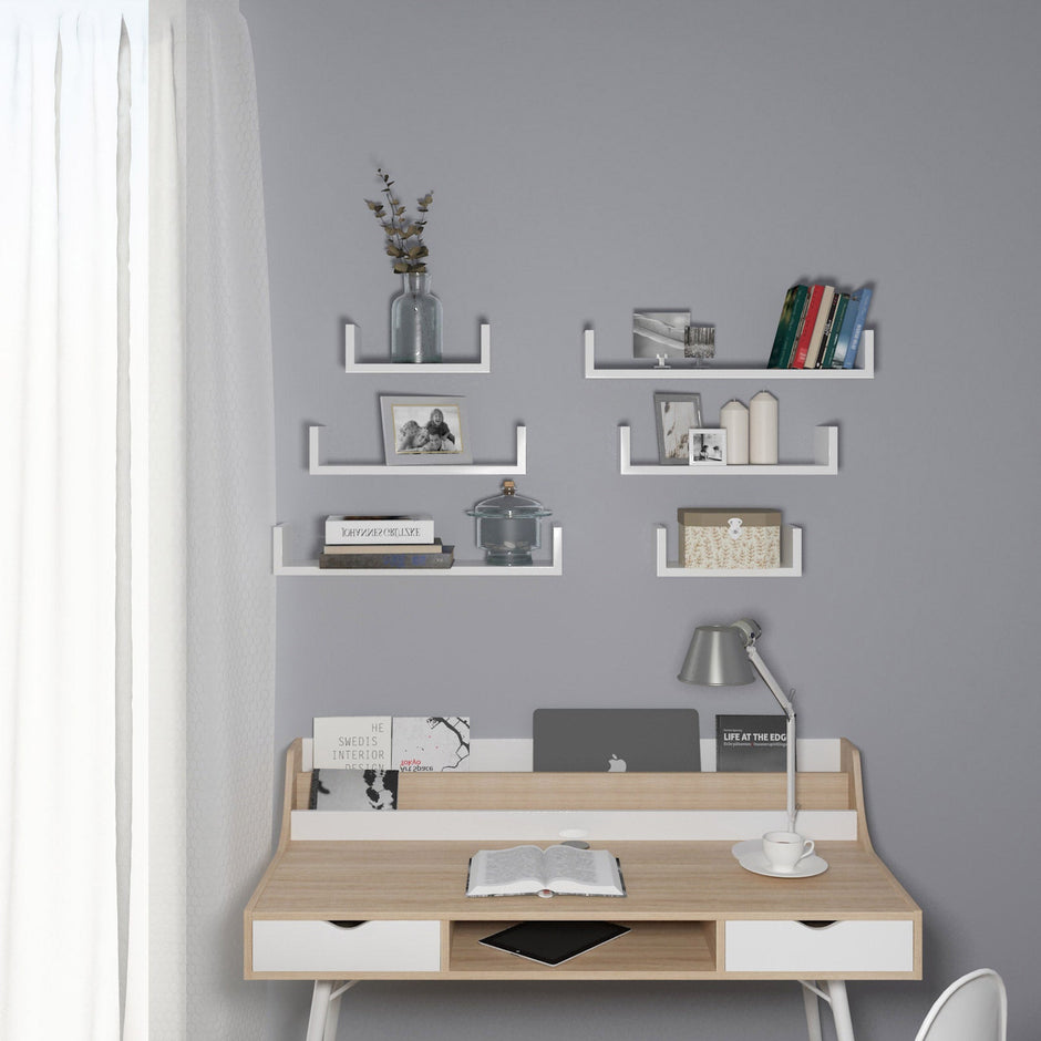 U-Shaped Floating Wall Shelves – Wood – Black – Set of 3 with 15 kg Weight Capacity