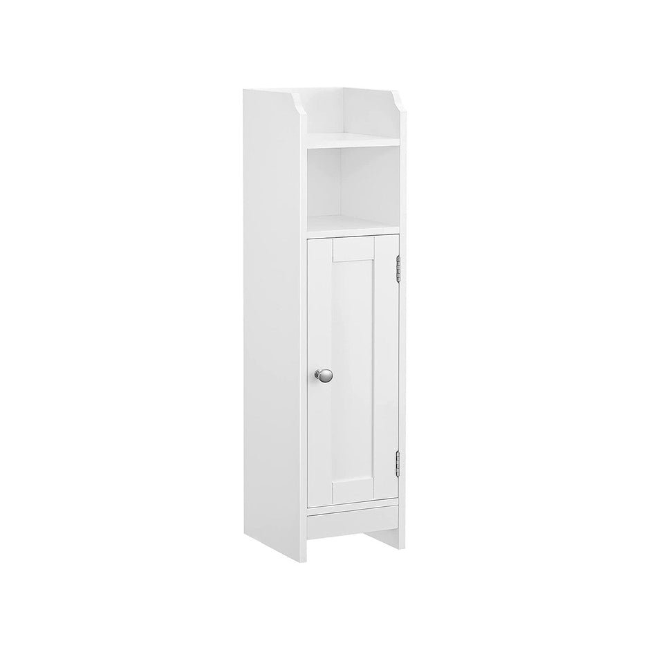 Slim Bathroom Storage Cabinet – Wood – White – Freestanding with Adjustable Shelves