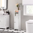 Slim Bathroom Storage Cabinet – Wood – White – Freestanding with Adjustable Shelves