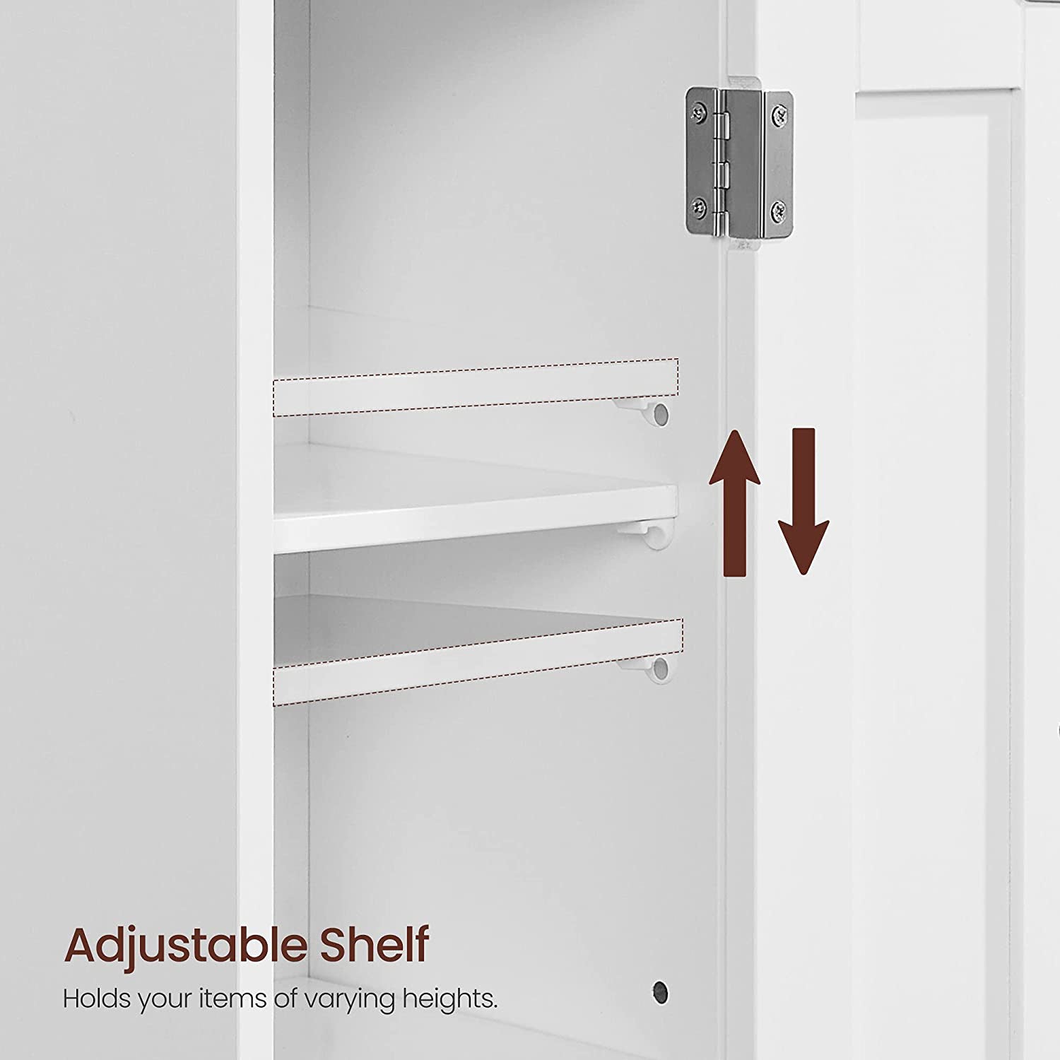 Slim Bathroom Storage Cabinet – Wood – White – Freestanding with Adjustable Shelves