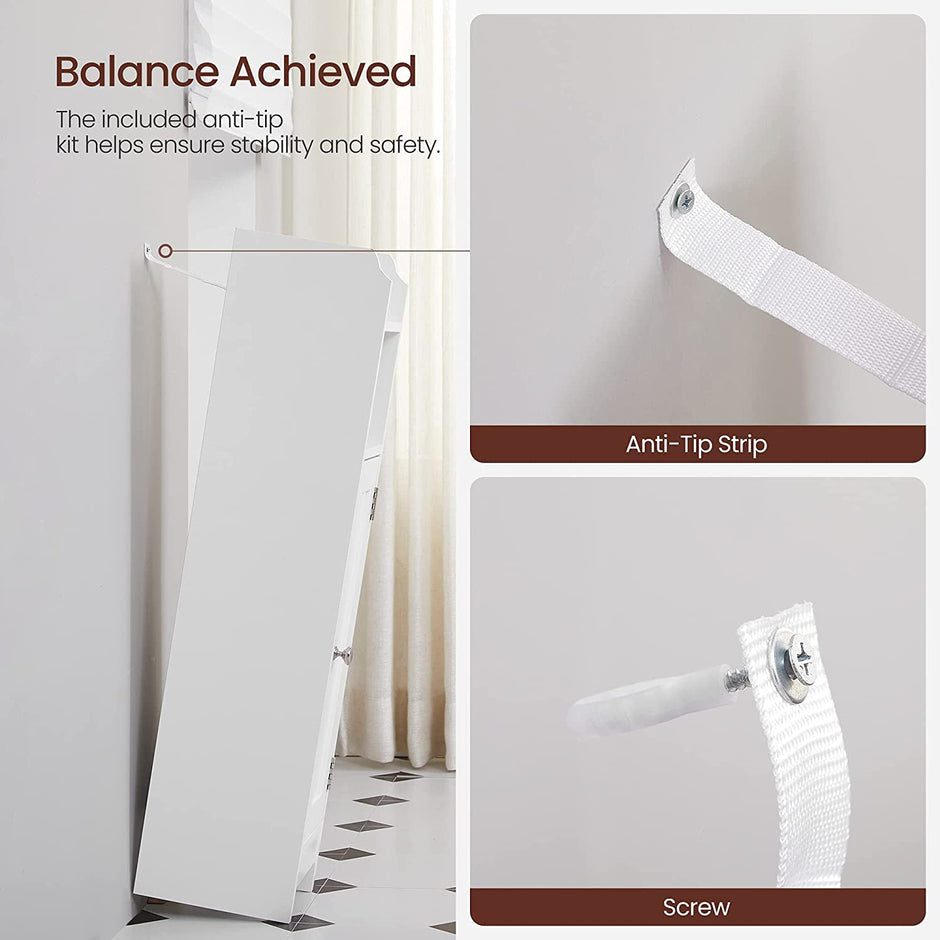 Slim Bathroom Storage Cabinet – Wood – White – Freestanding with Adjustable Shelves