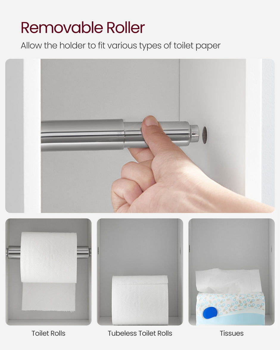 Small Bathroom Storage Cabinet – Wood – White – Adjustable Shelf with Toilet Paper Holder